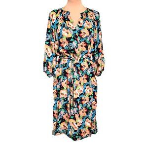 NWOT Tucker Floral Printed Midi Dress Sz.M 100% Silk Boho Smocked Feminine Boho